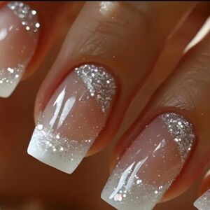 24 Pcs Glittery Silver and White Nails BUY ONE GET ONE FREE